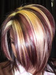 Blonde chunks chunky blonde highlights brown blonde hair. Burgundy And Blonde Color Chunks Hair Colors Ideas Hair Styles Burgundy Hair Hair Color Highlights