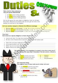 There are only two forms of moral obligation: Duties Obligations Modal Verbs Esl Worksheet By Pilarmham