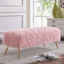 Tiffany Bench In Pink Fur On Gold Stainless Legs By Meridian Furniture Dining Chairs Diy Chairs For Sale Upholstered Bench