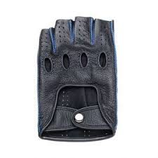 Black leather with blue stitching. Mazzoleni Leather Fingerless Gloves Vendita Online Finaest Com