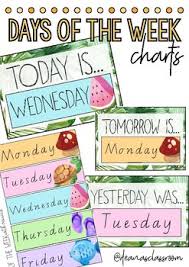 Days of the week chart. Tropical Days Of The Week Charts By Deanasclassroom Tpt