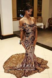 Glamorous Gold Sequin Appliqued Off The Shoulder Black Mermaid Prom Dress Promfy Com Evening Dresses Prom Prom Dresses Long Prom Dress With Train