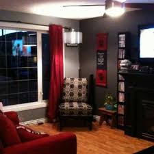 Bedroom Black And Gray Curtains Pewter Side Walls And Grey As The Feature Wall With Blk Fireplace Furniture And Curtains Red Accent Chair And Red Rooms Living Room Red Black And Red Kitchen