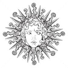 Antique Style Sun With Face Of Apollo By Croisy Graphicriver Apollo Tattoo Sun Drawing Greek Tattoos