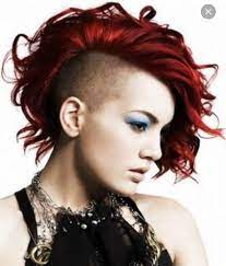 Red Curly Bob With Side Shave Medium Hair Styles Hair Styles Punk Hair