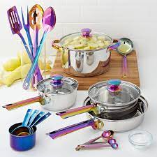 Unique kitchen gadgets cookware sets. Buy Mainstays Iridescent Stainless Steel 20 Piece Cookware Set With Kitchen Utensils And Tools Online In Turkey 724716022