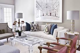 Grab a cup of coffee and relax, while i walk you through our most used room in our home. White Sofa With Lucite Cocktail Table Transitional Living Room