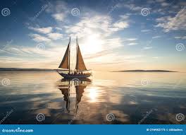 Sailing Vessel in Calm and Tranquil Waters, with Warm Sun Shining Down  Stock Illustration - Illustration of ocean, sailing: 276982773