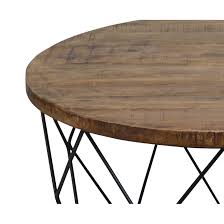 Round kriston solid wood coffee table. Round Wooden Coffee Table With Geometric Cutout Iron Base Black And Brown On Sale Overstock 30081646