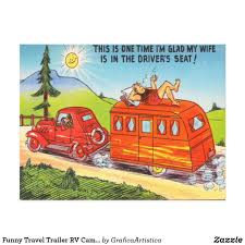 Funny Travel Trailer Rv Camping Camper Cartoon Postcard Zazzle Com Vintage Camper Camping Camper Travel Trailer