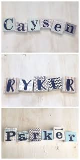 Custom Made Nursery Blocks For Baby Boy Or Baby Girl In Modern Patterns Shown In Gray Navy Blue Mint Ba Baby Name Blocks Baby Room Letters Mint Baby Shower