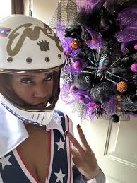 1972 Harley Davidson cardboard model with Evel Knievel helmet