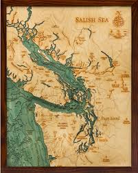Salish Sea Bathymetric Wood Chart Map Lake Art Wood