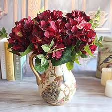 Accent your home with beautiful silk flower arrangements and centerpieces from floralhomedecor.net. Amazon Com 3pcs Wine Red 1 Bouquet Artificial Silk Flower Arrangement California Hydrangea Wedding Decor Party Diy Home Kitchen