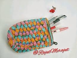 Rajut Merajut Crochet Pencil Case Kotak Pensil Rajutan Tempat Pensil