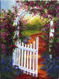 The Open Gate Don T Know The Artist S Name If You Know Please Inform Garden Painting Beautiful Art Garden Art