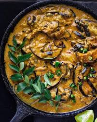 Good Photo With The Dark Background Cast Iron Skillet The Coconut Eggplant Curry Dances Inside The Frame Perfectly With The Pla Recipes Food Eggplant Dishes