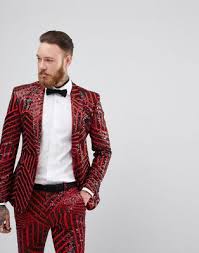 Black And Red Mens Suit Asos Super Skinny Blazer In Red With Black Sequins Black Sequins Blazer Super Skinny