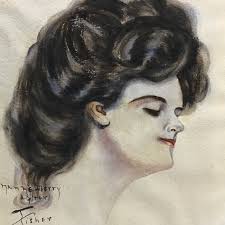 Vintage "lovely Lady" Watercolor Portrait by Nan Newberry, Copy After  Harrison Fisher 1908 Drawing, Gibson Girl, Edwardian Beauty, It Girl