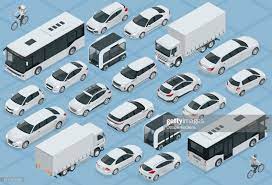 Flat 3d Isometric High Quality City Transport Car Icon Set Bus In 2021 Bicycle Courier Car Icons Isometric