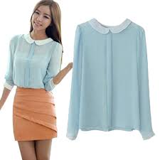 Light Blue Chiffon Blouse Fashion Dresses