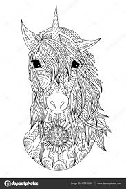 Descargar Zendoodle Estilizada Cabeza De Unicornio Ilustracion De Stock Mandala Malvorlagen Tiere Mandala Ausmalen Mandala Tiere