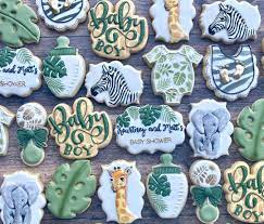 Melissa Ann Etue On Instagram Baby Boy Safari Set With Hand Painted Animals Animal Baby Shower Cake Safari Baby Cookies Safari Baby Shower Boy