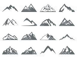 Set Of Sixteen Vector Mountain Shapes For Logos Camping Mountain Mountain Designs Mountain Logos Vector Images