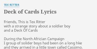 All you need to play is a deck of cards. Deck Of Cards Lyrics By Tex Ritter Friends This Is Tex