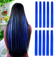 Teal blue fusion hair extensions #hair #haircolor #bluehair #tealhair #hairextensions #hairextensionspecialist #fusionhairextension #fusionextensions #hairdreams #raleigh. 10pcs Colored Clip In Hair Extensions 22 Straight Fashion Hairpieces For Party Highlights Blue Amazon Co Uk Beauty