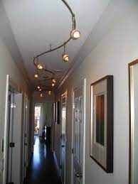Decoration Astonishing Narrow Hallway Lighting Ideas With Ceiling Rail Light And Wall Mounted Painti Hallway Lighting Entryway Lighting Track Lighting Fixtures