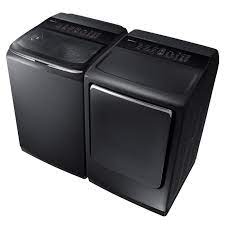 In most cases, most of the major appliances in the home will use either gas or electric, which can help you choose the right. Samsung Wa54m8750av 5 4 Cu Ft High Efficiency Top Load Washer With Activewash And Steam In Black Stainless Dve54m8750v 27 In 7 4 Cu Ft Electric Dryer Ventsensor Drum Lighting Multi Steam Technology In Black Stainless