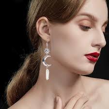 Celestial Halo White Quartz Stone Earrings Sunrise Half Moon Sun Bohemian  Tassel Earrings