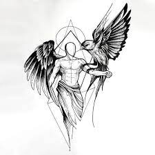 Sketch Style Angel With Bird Tattoo Design Tattoo Design Drawings Sketch Style Tattoos Bird Tattoo Design