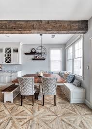 Looking for completely custom banquette seating? Banquette Seating And Farmhouse Table Farmhouse Kitchen New York By Kraftmaster Renovations Houzz