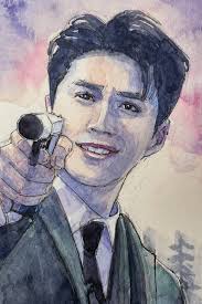 透明水彩人物画スケッチ ハガキ 8月13日 W&Nコットマン固形水彩