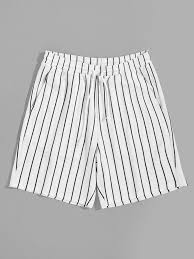 Black And White Striped Shorts Outfit Men Men Drawstring Waist Textured Pinstripe Shorts Men Boys Fashion Trends Moda Mens Shorts Drawstring Waist Shorts Fashion