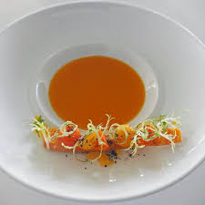 A La Carte Soup Carrot Pumpkin Soup With Crispy Celery Food Plating Food Plating Techniques Gourmet Soup
