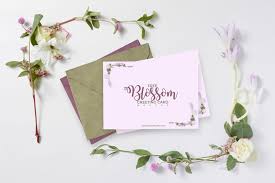 Free photorealistic mockup of a greeting card on an envelope and a drawing pad. Blossom Greeting Card Psd Mockup Template Engine Templates