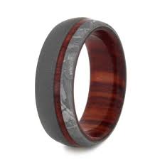 Dark Wood Meteorite Wedding Band With Sandblasted Titanium Etsy Titanium Wedding Rings Wooden Wedding Bands Mens Wedding Rings