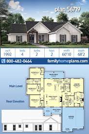 One Story Style House Plan 56719 With 4 Bed 2 Bath 2 Car Garage House Plans Farmhouse Craftsman House Plans Craftsman House