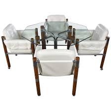 It is crucial to take some extra time to properly prepare dining room furniture for moving in order to protect it from damage and costly repairs. Modern Game Table Or Dining Table Glass Chrome Oak With Four White Rolling Chair For Sale At 1stdibs