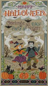 A fun selection of halloween cross stitch patterns, with freaky witches, scary ghosts, glowing pumpkins, creepy spiders, spooky cats and more!. Halloween Party Cross Stitch Pattern
