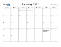 Philippines February 2022 Calendar With Holidays