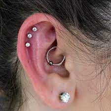 Fresh Triple Helix Piercing And Daith Piercing Done By Jessicablackholereno Jessica And Jen Will Be Here Triple Helix Piercing Earings Piercings Mom Earrings