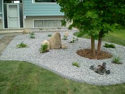 The rocks help splatter rainwater away from the wall. Excited Front Yard Landscaping Ideas With White Rocks Decor Renewal