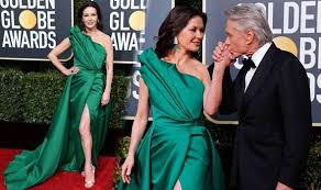 A look at the fashion. Catherine Zeta Jones Actress Stuns In Gorgeous Green Gown At Golden Globes 2019 Celebrity News Showbiz Tv Express Co Uk