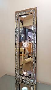 Gatsby Crushed Diamond Crystal Glass Silver Frame Bevelled Wall Mirror 120x40cm Mirrored Furniture Decor Contemporary Mirror Crushed Diamonds