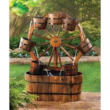 Wood Barrel Wagon Wheel Country Outdoor Patio Pond Water Garden Fountain Kit Water Fountains Outdoor Fountains Outdoor Wagon Wheel