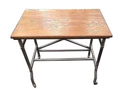 Petite Oak Industrial Rolling Table In 2020 Rolling Table Industrial Table Legs Table